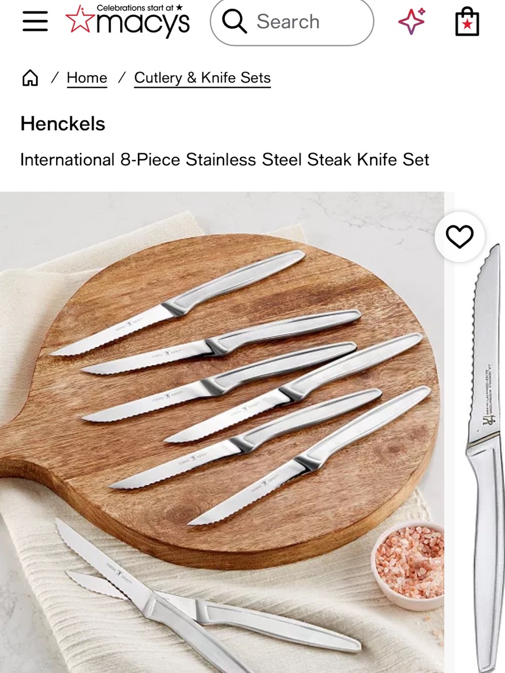 Henckels Stainless Steel Silver Steak Knife Set - 8-Piece NIB